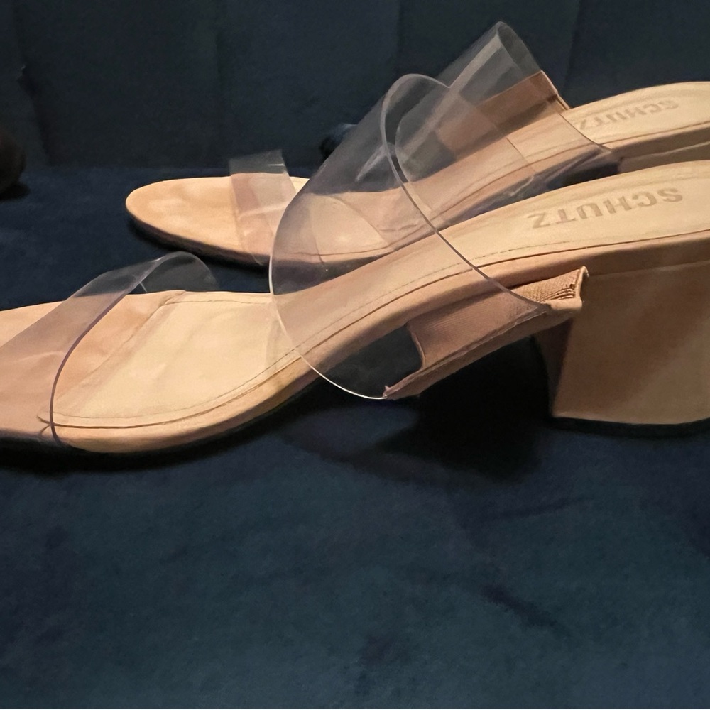 SCHUTZ VICTORIE SANDAL Beige clear strap block heels Sz 11b - Picture 6 of 8